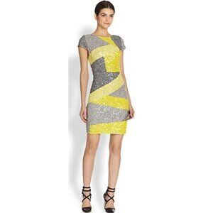Alice + Olivia Taryn Colorblock Sequin Dress Mini Party Cocktail  Yellow Gray 6